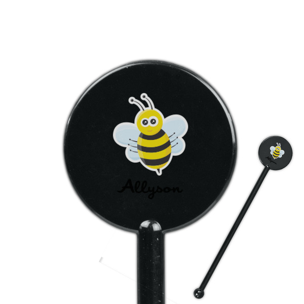 Custom Honeycomb, Bees & Polka Dots 5.5" Round Plastic Stir Sticks - Black - Double Sided (Personalized)