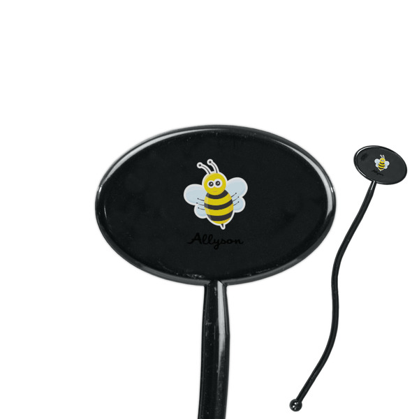 Custom Honeycomb, Bees & Polka Dots 7" Oval Plastic Stir Sticks - Black - Double Sided (Personalized)