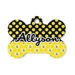 Honeycomb, Bees & Polka Dots Bone Shaped Dog ID Tag - Small (Personalized)