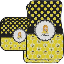 Honeycomb, Bees & Polka Dots Car Floor Mats Set - 2 Front & 2 Back (Personalized)