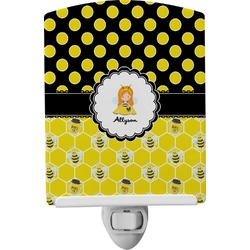 Honeycomb, Bees & Polka Dots Ceramic Night Light (Personalized)