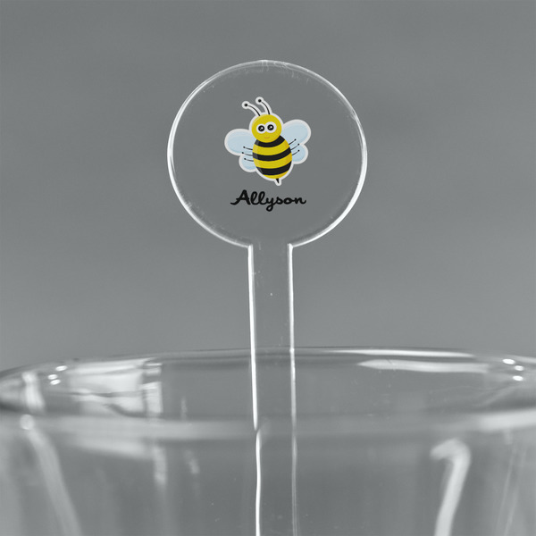 Custom Honeycomb, Bees & Polka Dots 7" Round Plastic Stir Sticks - Clear (Personalized)