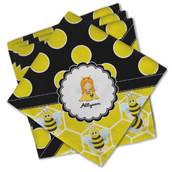 Honeycomb, Bees & Polka Dots Cloth Cocktail Napkins - Set of 4 w/ Name or Text