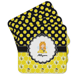 Honeycomb, Bees & Polka Dots Cork Coaster - Set of 4 w/ Name or Text