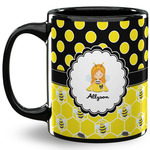 Honeycomb, Bees & Polka Dots 11 Oz Coffee Mug - Black (Personalized)