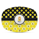 Honeycomb, Bees & Polka Dots Plastic Platter - Microwave & Oven Safe Composite Polymer (Personalized)