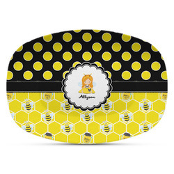 Honeycomb, Bees & Polka Dots Plastic Platter - Microwave & Oven Safe Composite Polymer (Personalized)