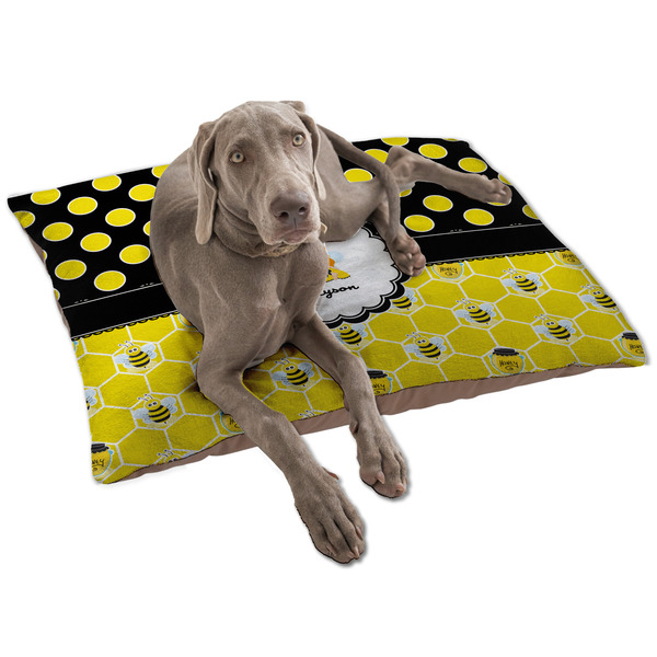 Custom Honeycomb, Bees & Polka Dots Dog Bed - Large w/ Name or Text