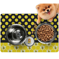 Honeycomb, Bees & Polka Dots Dog Food Mat - Small w/ Name or Text