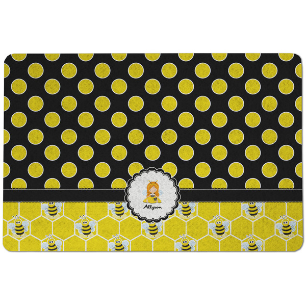 Custom Honeycomb, Bees & Polka Dots Dog Food Mat w/ Name or Text