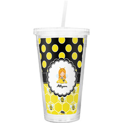 Honeycomb, Bees & Polka Dots Double Wall Tumbler with Straw (Personalized)