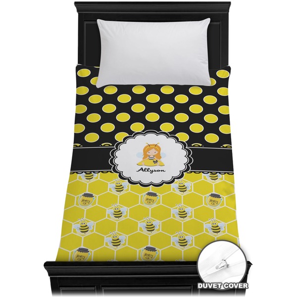 Custom Honeycomb, Bees & Polka Dots Duvet Cover - Twin (Personalized)