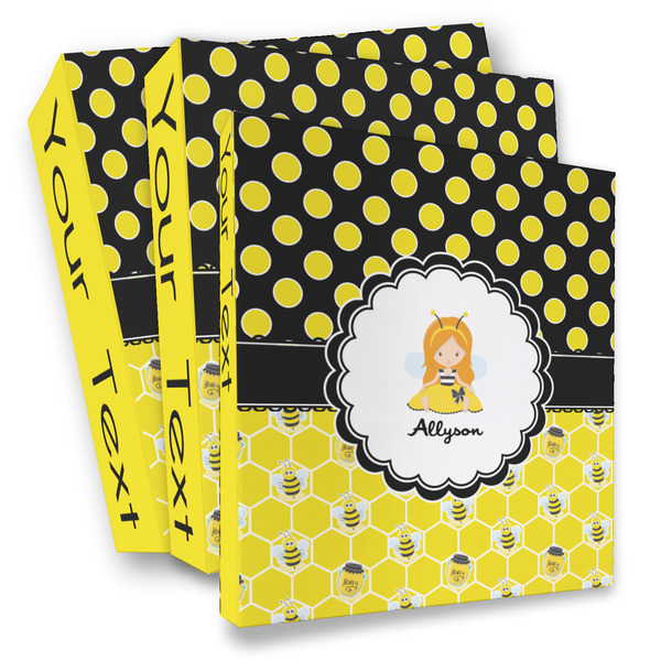 Custom Honeycomb, Bees & Polka Dots 3 Ring Binder - Full Wrap (Personalized)