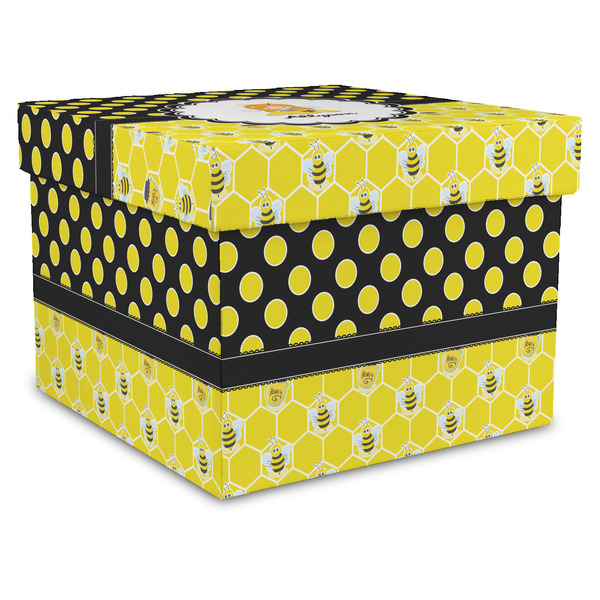 Custom Honeycomb, Bees & Polka Dots Gift Box with Lid - Canvas Wrapped - XX-Large (Personalized)