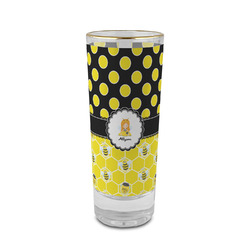 Honeycomb, Bees & Polka Dots 2 oz Shot Glass -  Glass with Gold Rim - Single (Personalized)