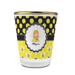 Honeycomb, Bees & Polka Dots Glass Shot Glass - 1.5 oz - with Gold Rim - Single (Personalized)