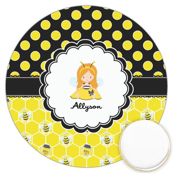 Custom Honeycomb, Bees & Polka Dots Printed Cookie Topper - 3.25" (Personalized)