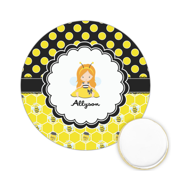 Custom Honeycomb, Bees & Polka Dots Printed Cookie Topper - 2.15" (Personalized)