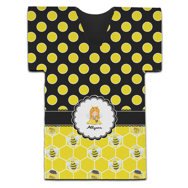 Custom Honeycomb, Bees & Polka Dots Jersey Bottle Cooler (Personalized)