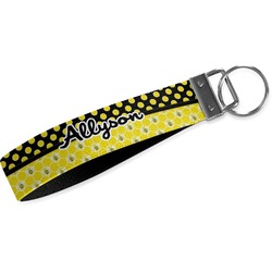 Honeycomb, Bees & Polka Dots Webbing Keychain Fob - Large (Personalized)