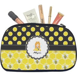 Honeycomb, Bees & Polka Dots Makeup / Cosmetic Bag - Medium (Personalized)