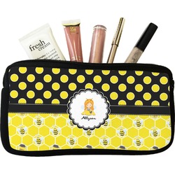 Honeycomb, Bees & Polka Dots Makeup / Cosmetic Bag - Small (Personalized)