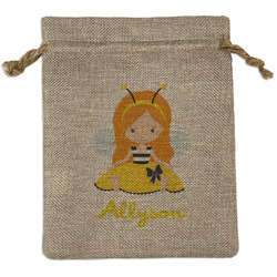 Honeycomb, Bees & Polka Dots Medium Burlap Gift Bag - Front (Personalized)