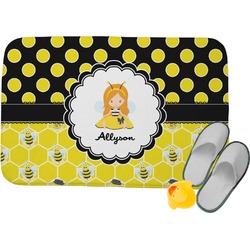 Honeycomb, Bees & Polka Dots Memory Foam Bath Mat - 24"x17" (Personalized)