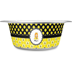 Honeycomb, Bees & Polka Dots Stainless Steel Dog Bowl - Small (Personalized)