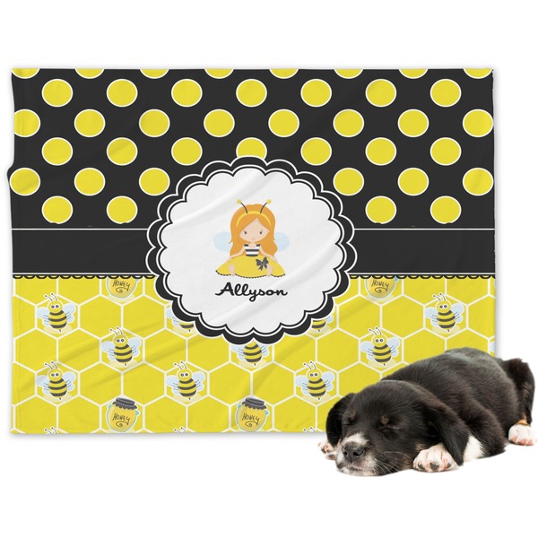 Custom Honeycomb, Bees & Polka Dots Dog Blanket - Large (Personalized)