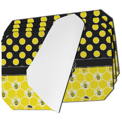 Honeycomb, Bees & Polka Dots Dining Table Mat - Octagon - Set of 4 (Single-Sided) w/ Name or Text