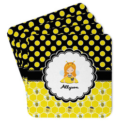 Honeycomb, Bees & Polka Dots Paper Coasters w/ Name or Text