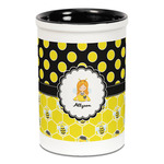 Honeycomb, Bees & Polka Dots Ceramic Pencil Holders - Black