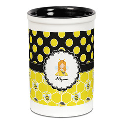 Honeycomb, Bees & Polka Dots Ceramic Pencil Holders - Black