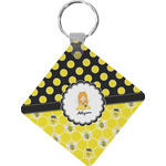 Honeycomb, Bees & Polka Dots Diamond Plastic Keychain w/ Name or Text