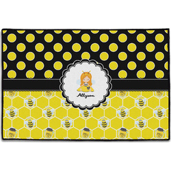 Honeycomb, Bees & Polka Dots Door Mat - 36"x24" (Personalized)