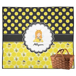 Honeycomb, Bees & Polka Dots Outdoor Picnic Blanket (Personalized)