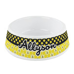 Honeycomb, Bees & Polka Dots Plastic Dog Bowl - Small (Personalized)