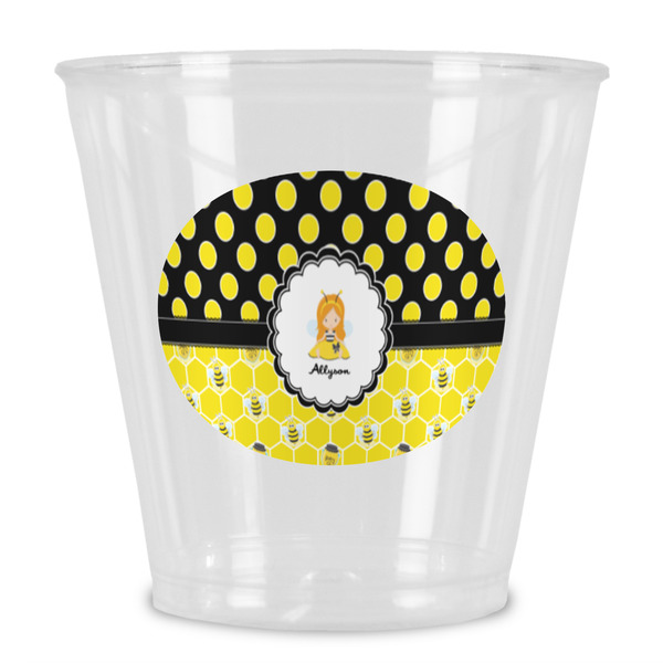 Custom Honeycomb, Bees & Polka Dots Plastic Shot Glass (Personalized)