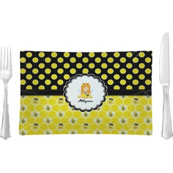 Honeycomb, Bees & Polka Dots Glass Rectangular Lunch / Dinner Plate (Personalized)