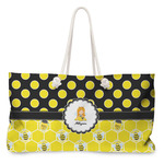 Honeycomb, Bees & Polka Dots Large Tote Bag with Rope Handles (Personalized)