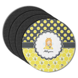 Honeycomb, Bees & Polka Dots Round Rubber Backed Coasters - Set of 4 (Personalized)