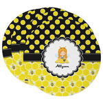 Honeycomb, Bees & Polka Dots Round Paper Coasters w/ Name or Text