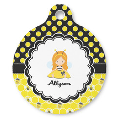Honeycomb, Bees & Polka Dots Round Pet ID Tag - Large (Personalized)