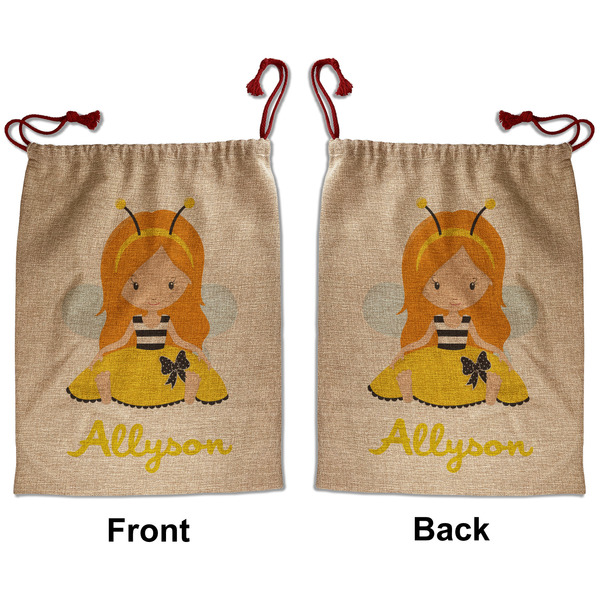 Custom Honeycomb, Bees & Polka Dots Santa Sack - Front & Back (Personalized)