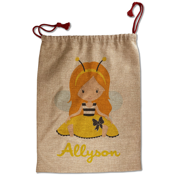 Custom Honeycomb, Bees & Polka Dots Santa Sack - Front (Personalized)