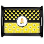 Honeycomb, Bees & Polka Dots Black Wooden Tray - Large (Personalized)