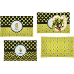 Honeycomb, Bees & Polka Dots Set of 4 Glass Rectangular Lunch / Dinner Plate (Personalized)