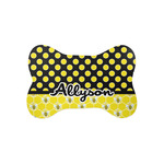 Honeycomb, Bees & Polka Dots Bone Shaped Dog Food Mat (Small) (Personalized)