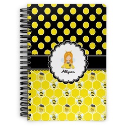 Honeycomb, Bees & Polka Dots Spiral Notebook - 7x10 w/ Name or Text